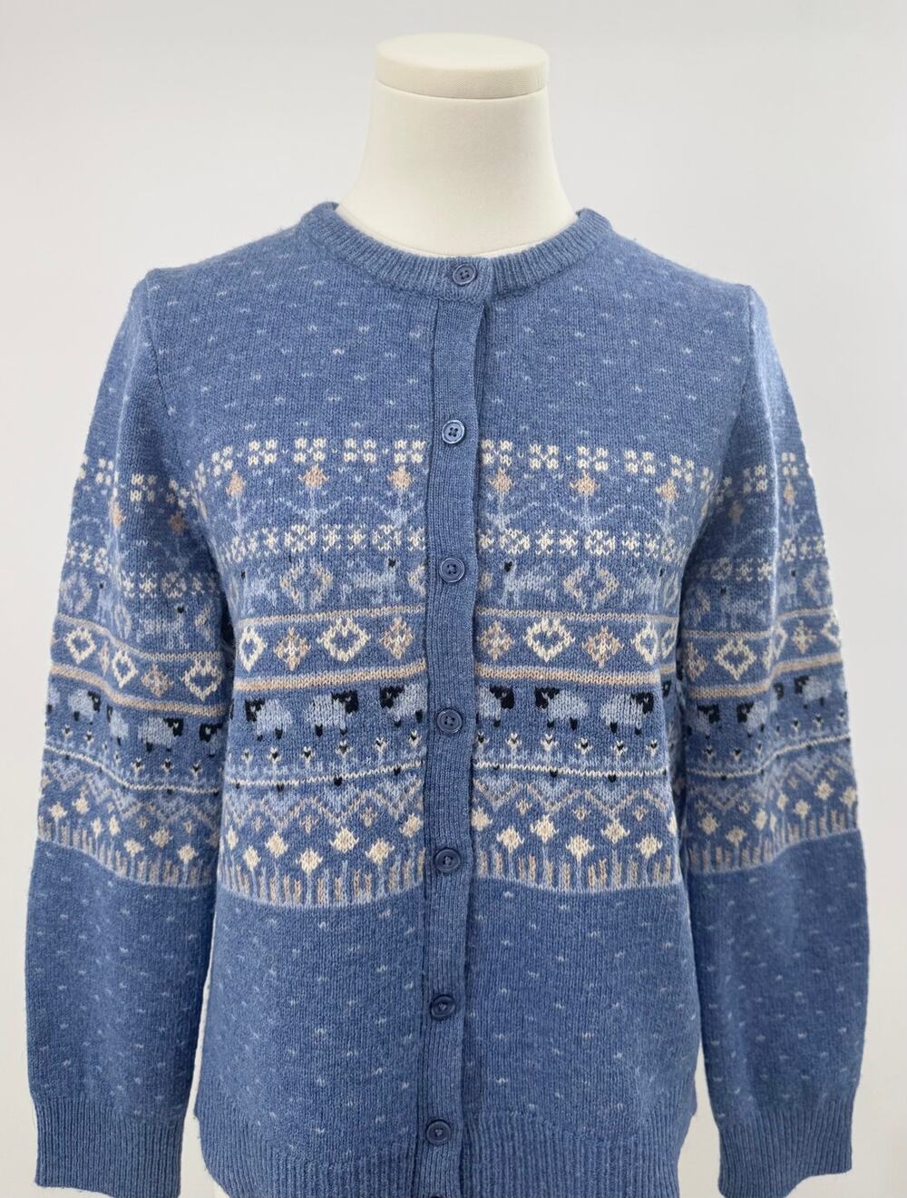 Woolovers Blue Sheep Cardigan Sweater 100% Wool Knit Lambswool Cardi S